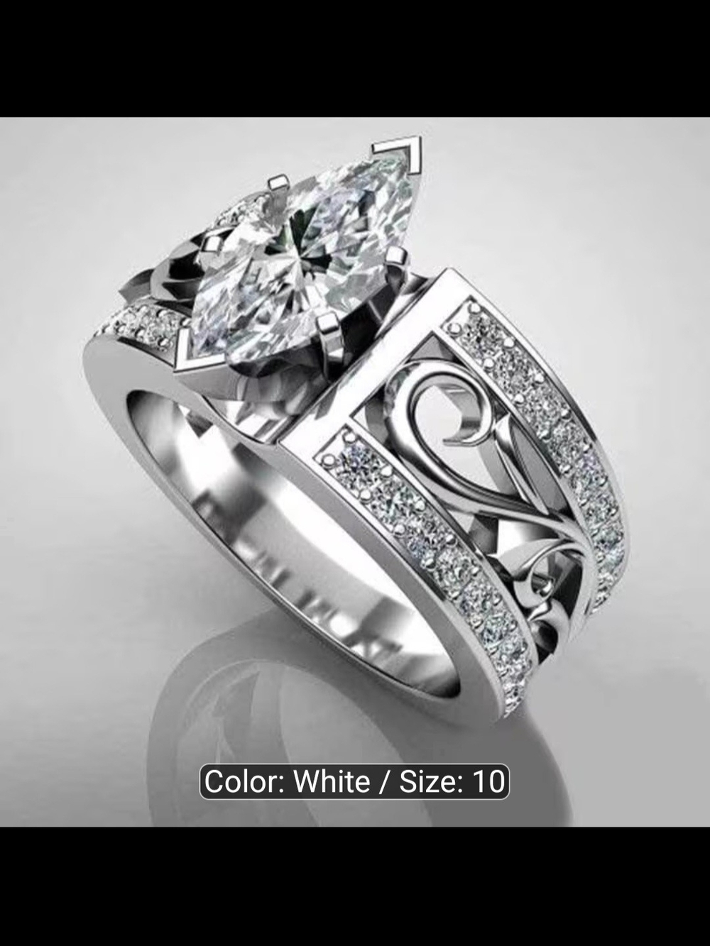 Elegant 925 Sterling Silver Hollowed-Out Filigree Marquise Ring for Women